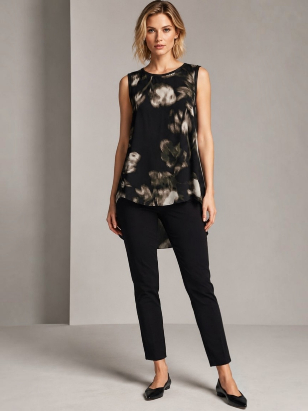 Simply Vera Vera Wang Abstract Watercolor Floral High-Low Tank Top NWT Medium